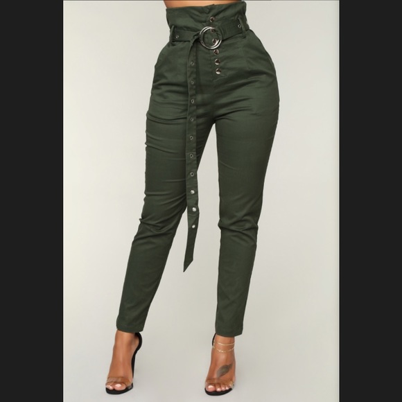 Fashion Nova Pants - Olive green High waisted button up pants
